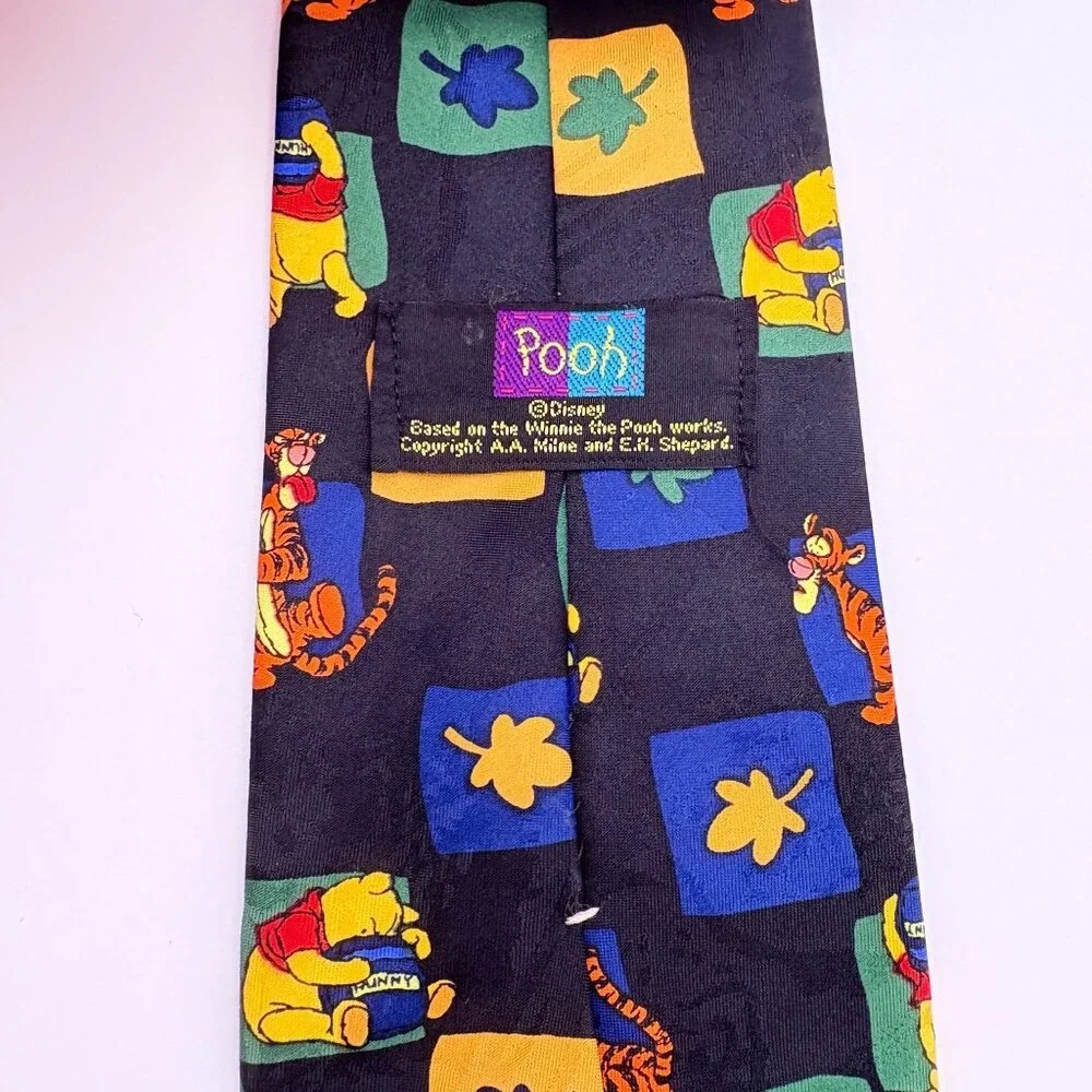 Vintage Disney Winnie The Pooh & Tigger Neck Tie With Colorful Square Design - Picture 2 of 8